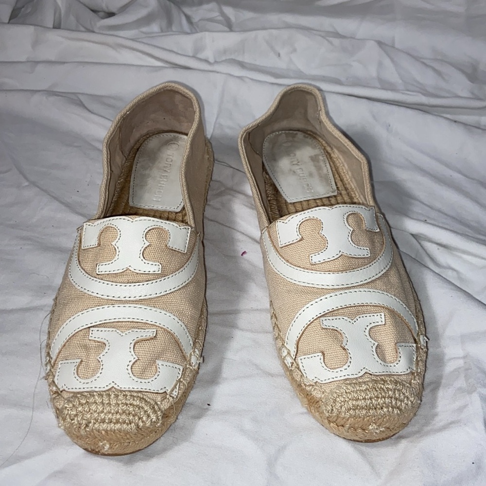 Tory Burch Espadrille Canvas slip on logo loafers